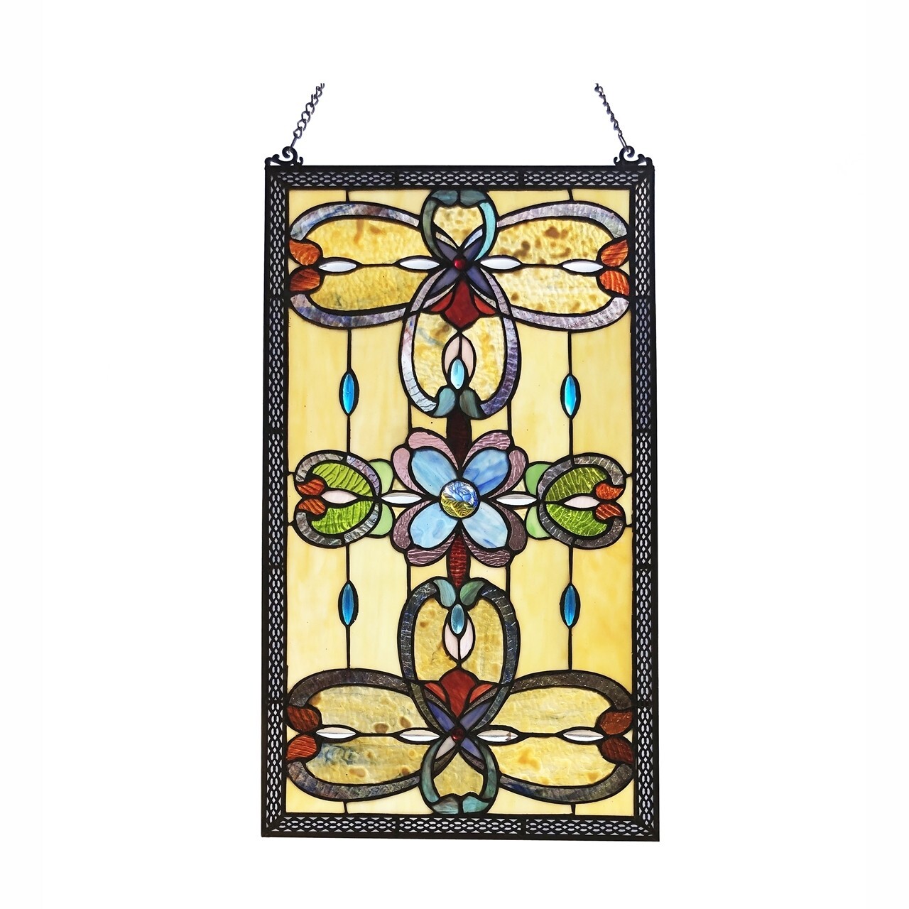 Window Panel Victorian Design 15 X 26 Tiffany Style Stained Glass MATCHING PAIR