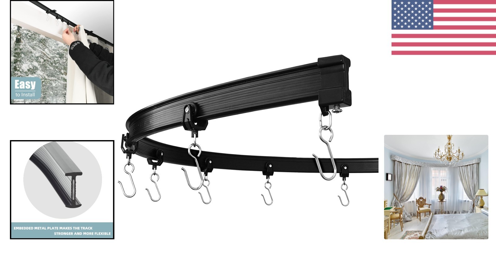 Heavy Duty 8ft Ceiling Curtain Rail – Black Flexible Track for Elegant Spaces