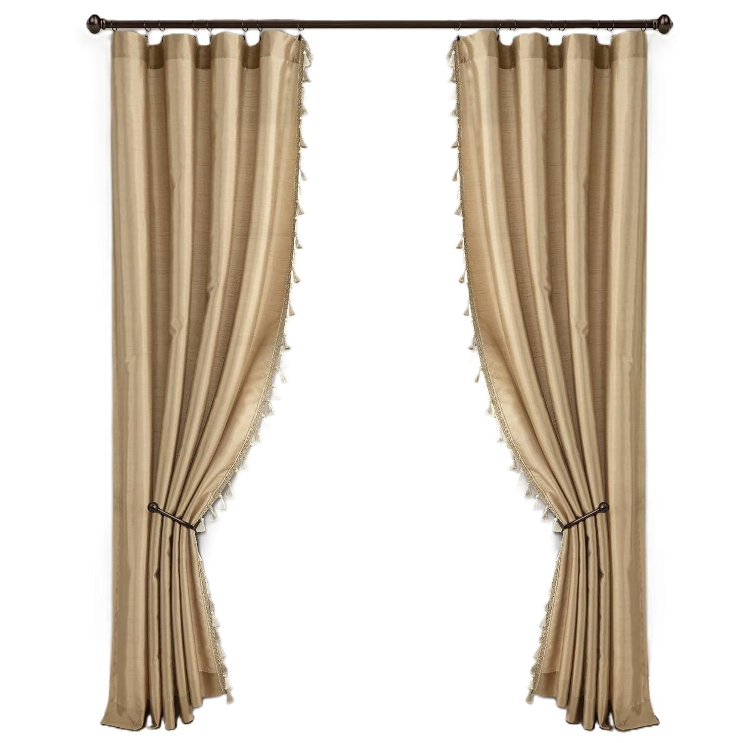 Lush Decor 2 Panel Rod Pocket Faux Silk Two Tone Tassel 52 x 84in Taupe / Gold