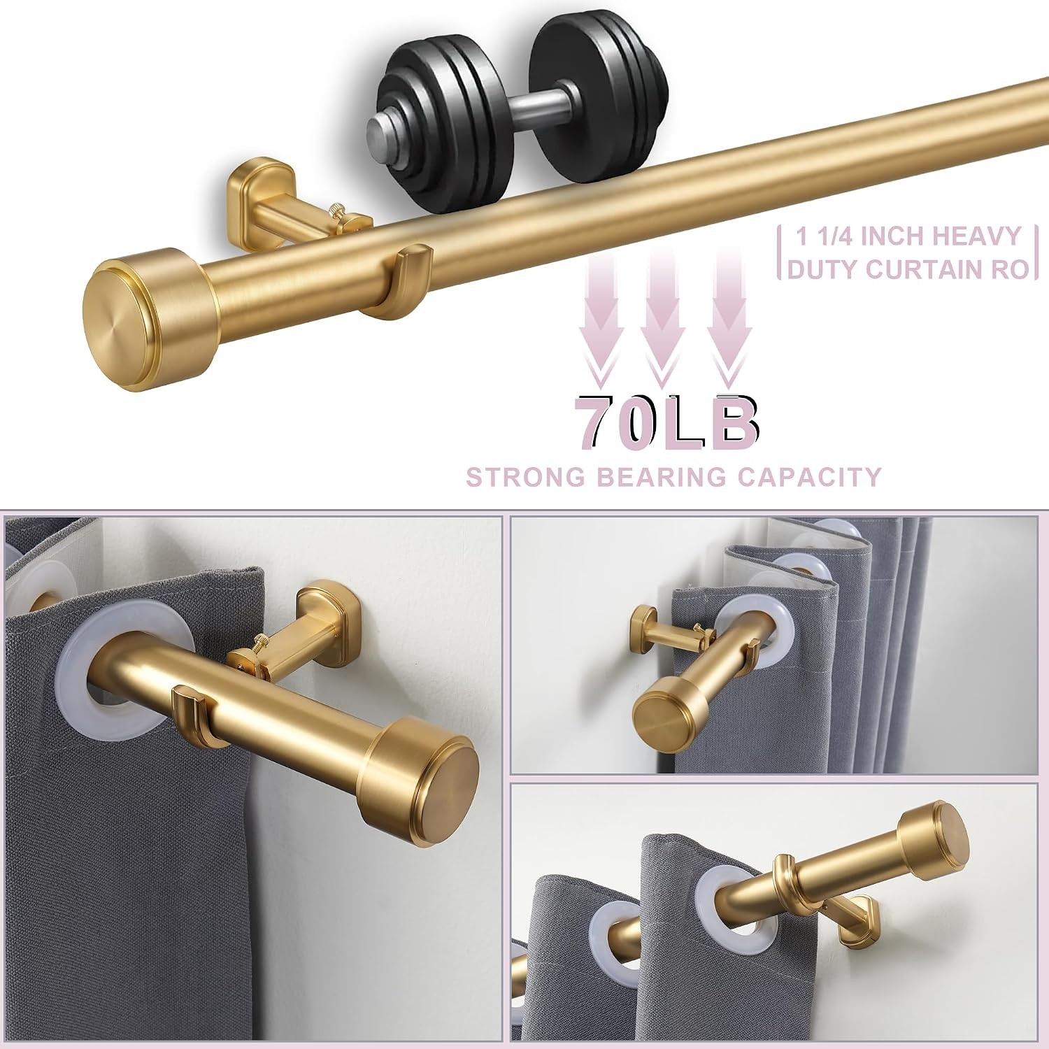 Heavy Duty Curtain Rod 1.25 Inch 36in Nonadjustable Gold