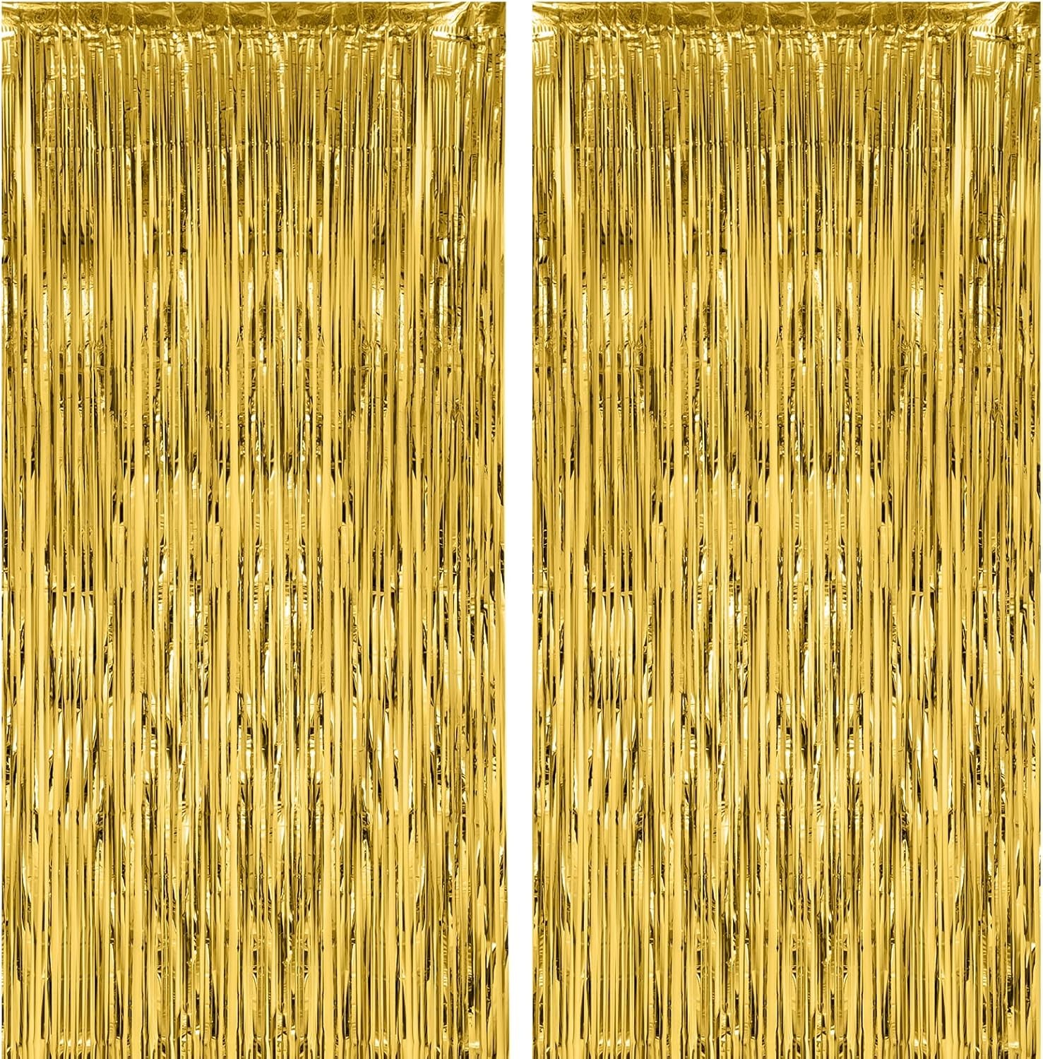 2 Pack Gold Foil Fringe Backdrop Curtains, Tinsel Streamers Birthday Party