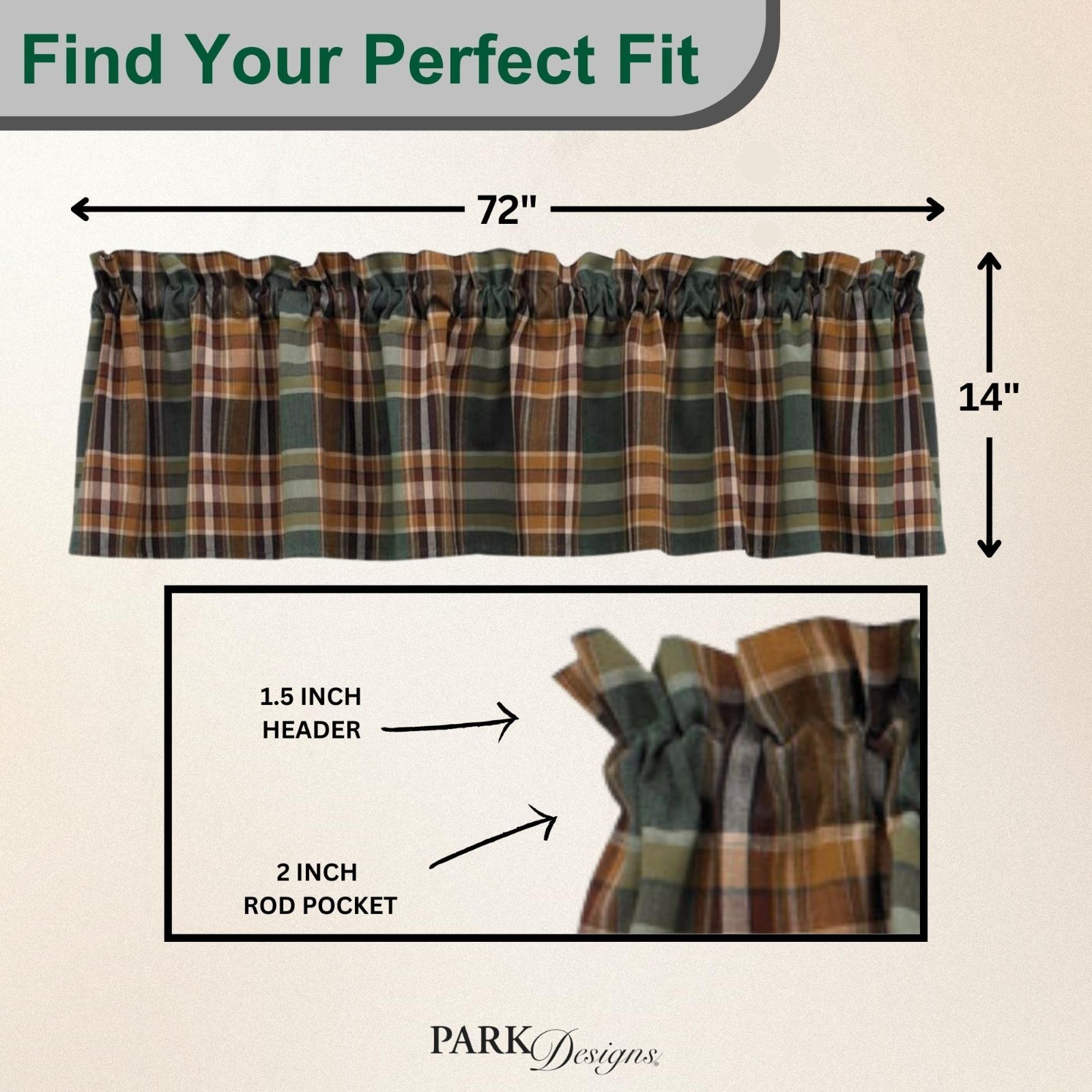 Farmhouse Kitchen Window Valance – Rustic Plaid Curtain for Fall Decor | 72″ x 1