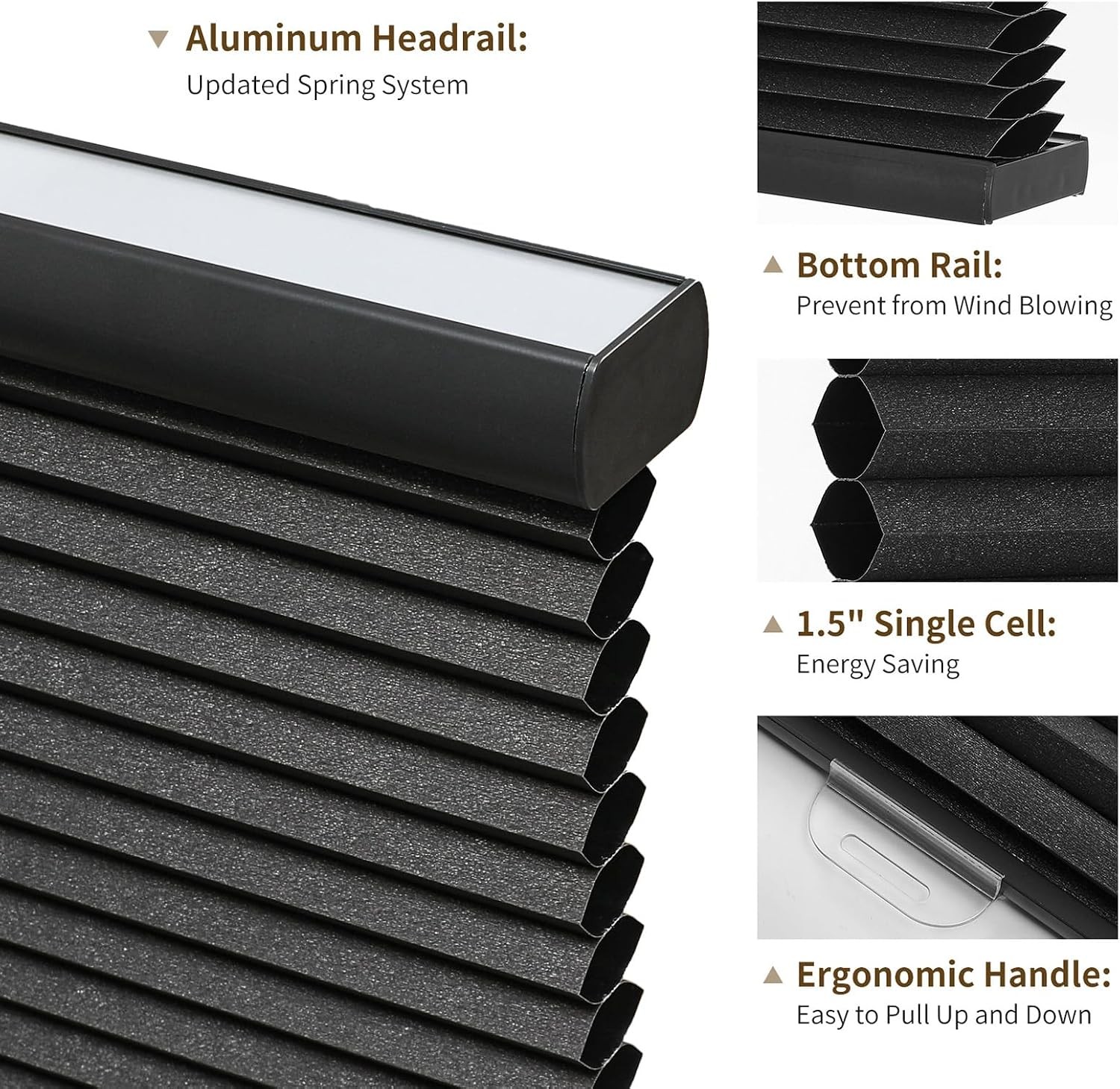 Joydeco Cellular Shades, Cordless Blackout Shades for Indoor Windows, Honeycomb