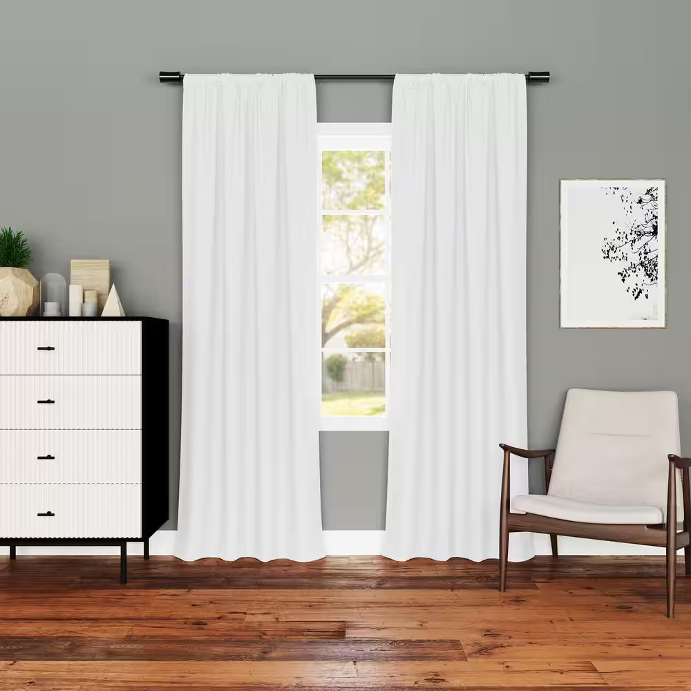 Kinnear Textured White Polyester 40 In. W X 84 In. L Rod Pocket Blackout Curtain