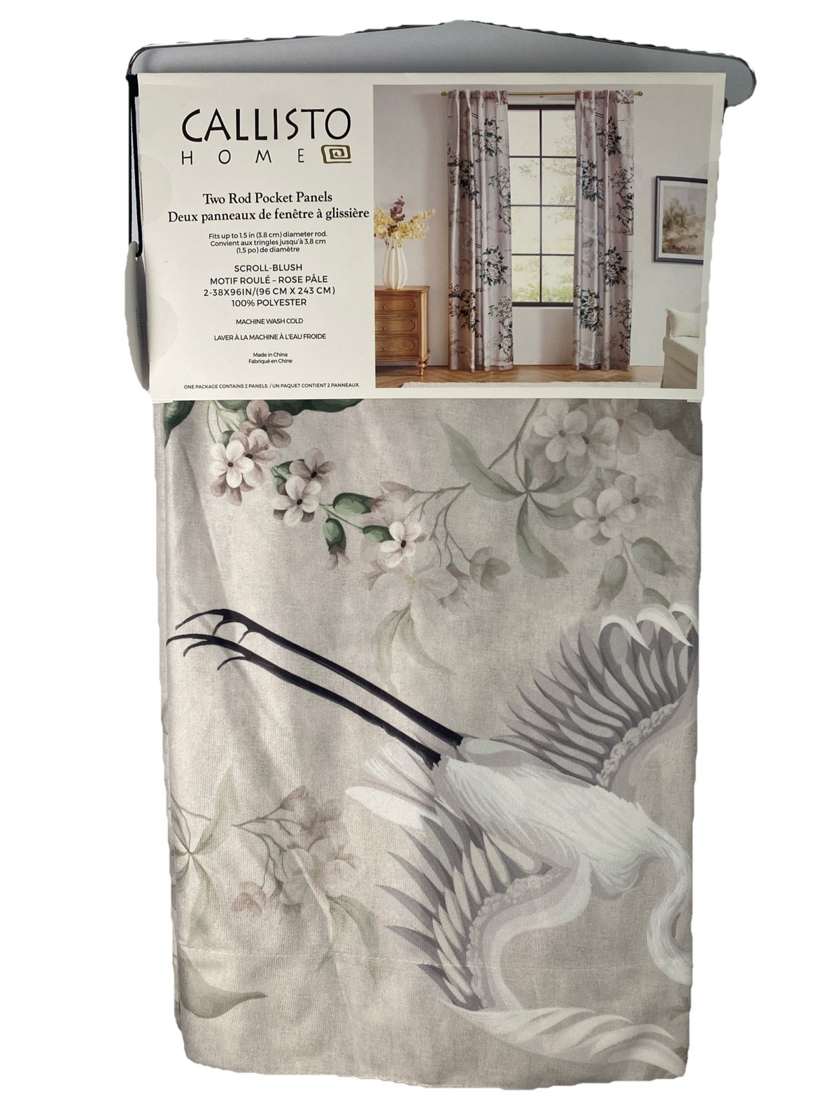 NEW Callisto Home Velvet Heron Bird Window Curtains Panels 38 X 96” 2PC Blush