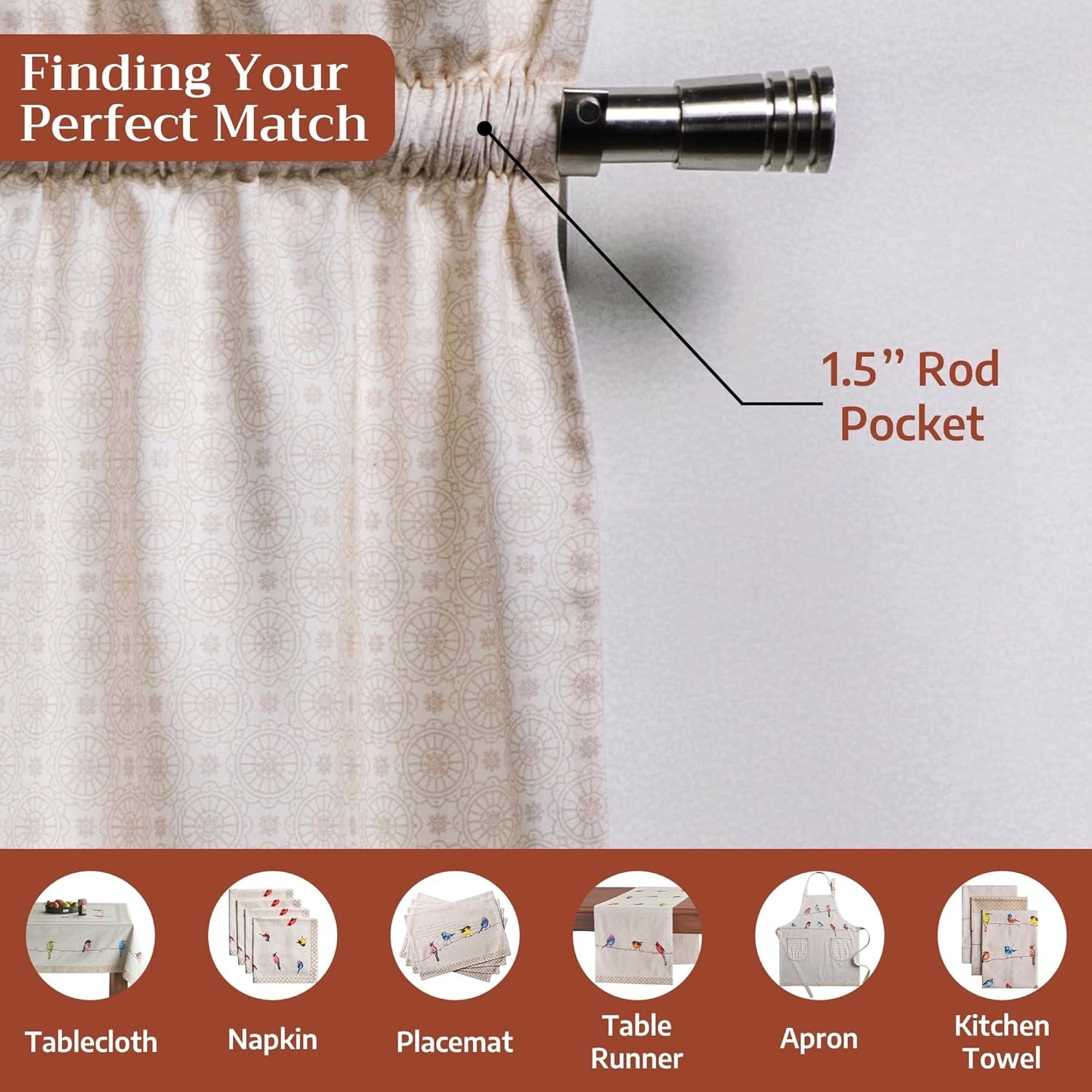 Kitchen Curtain Set for Windows 100% Cotton Set of Kitchen Curtain Valance fo…