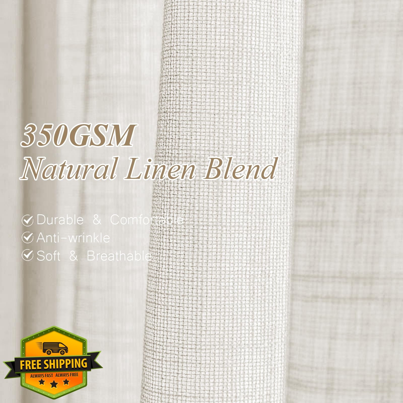 AUSSPVOCT Beige White 40″W x 96″L Linen Curtains 2pk