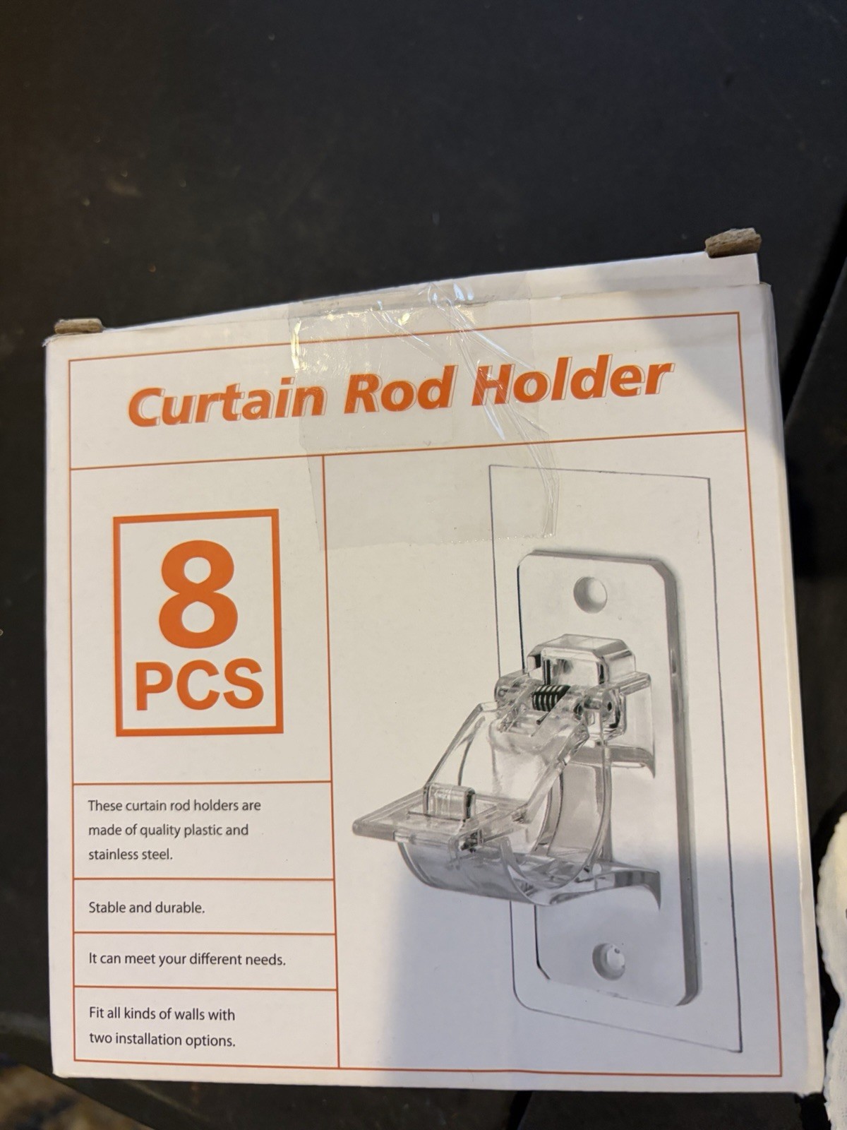 Clear Wall Mounted Curtain Rod Holder Brackets, Plastic/Stainless Steel, 8PCS