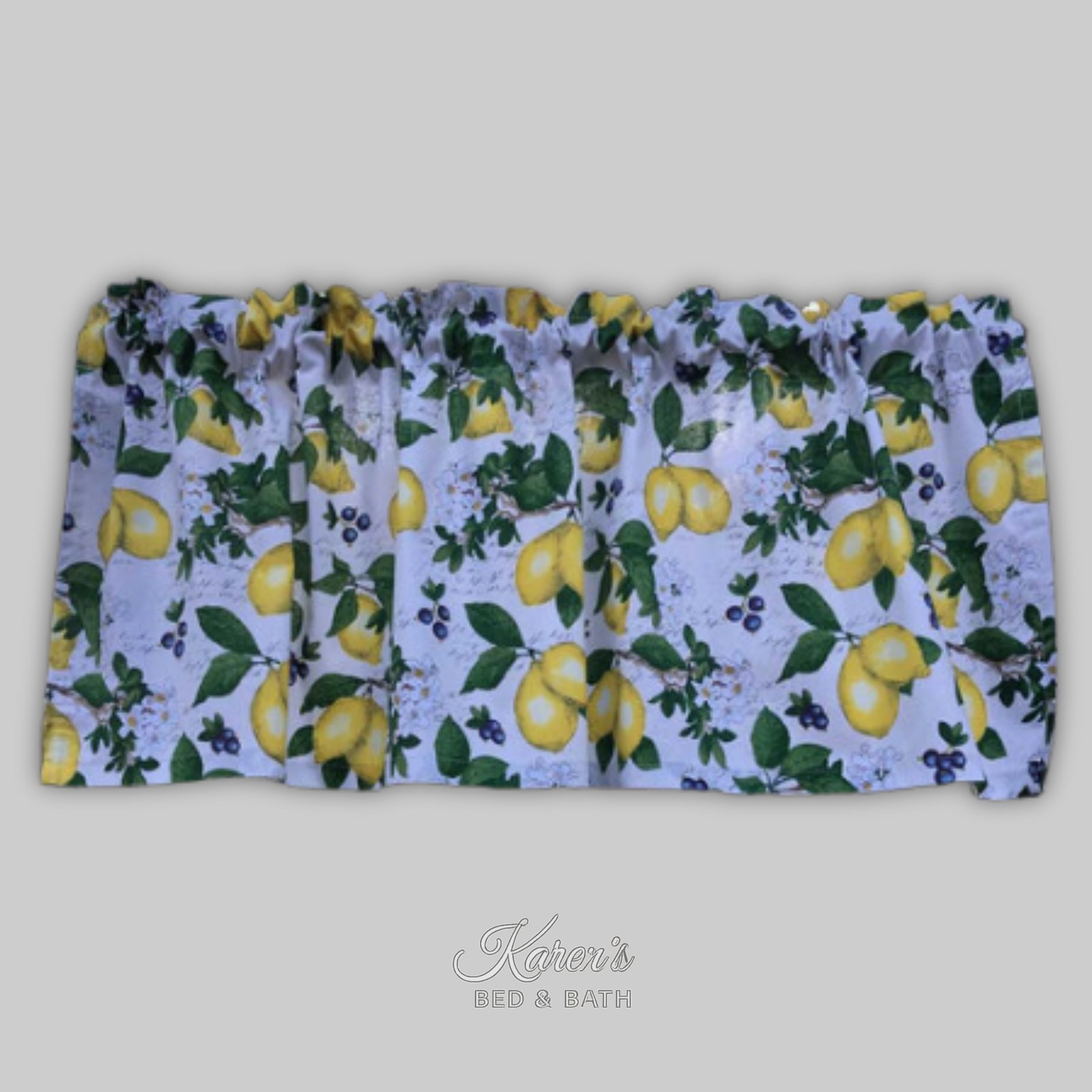 Lemon Valance Yellow Lemons Blueberries Green Leaf Window Kitchen Curtain