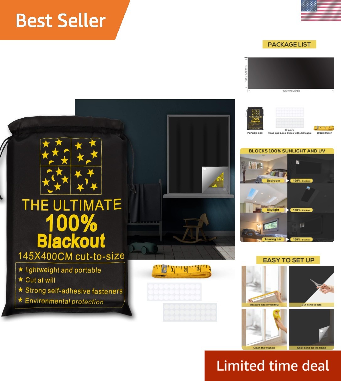 Easy-Fit Portable Blackout Blinds 157″ x 57″ – Ideal for Stress-Free Sleep