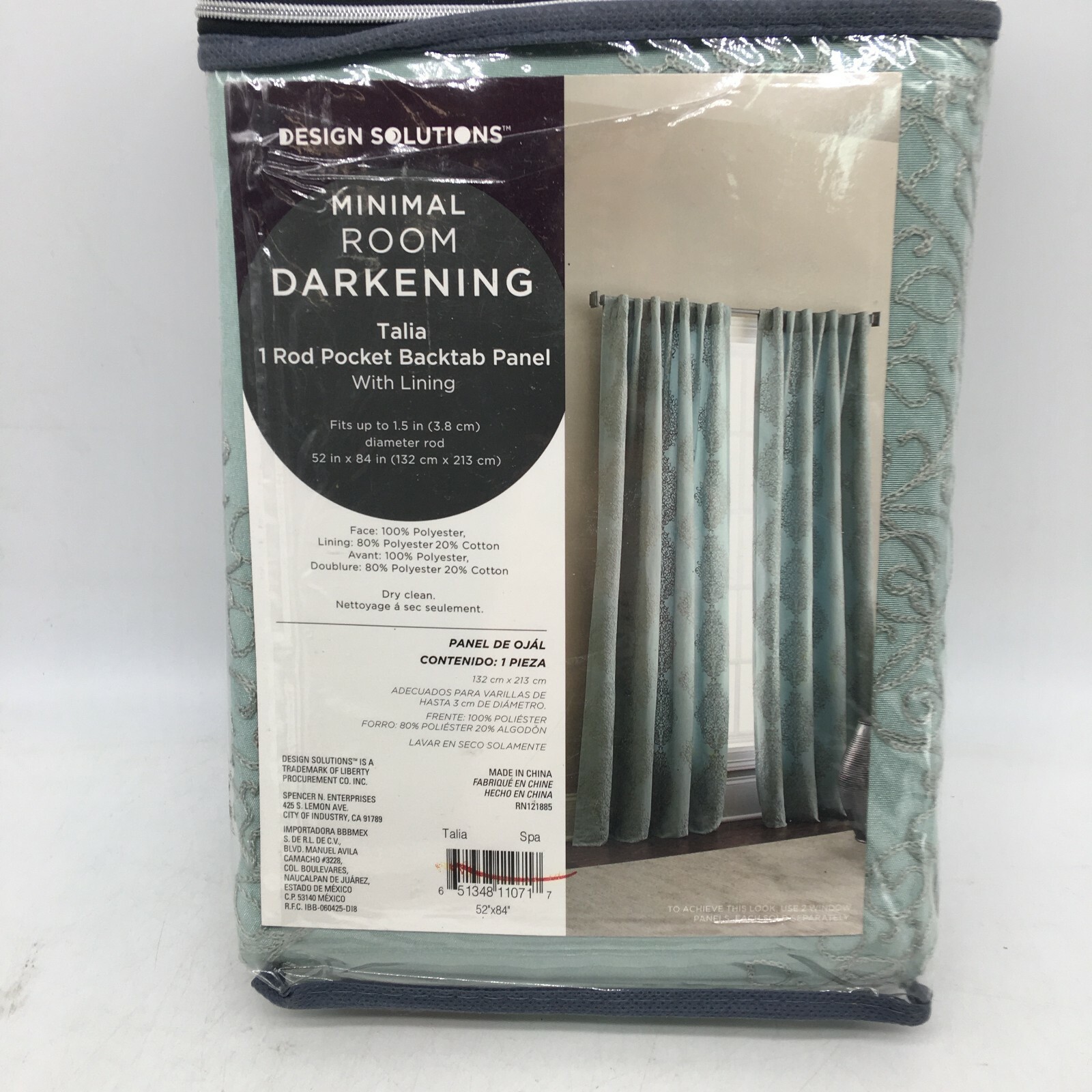 Design Solutions Green Minimal Room Darkening Rod Pocket Backtab Panel 52X84