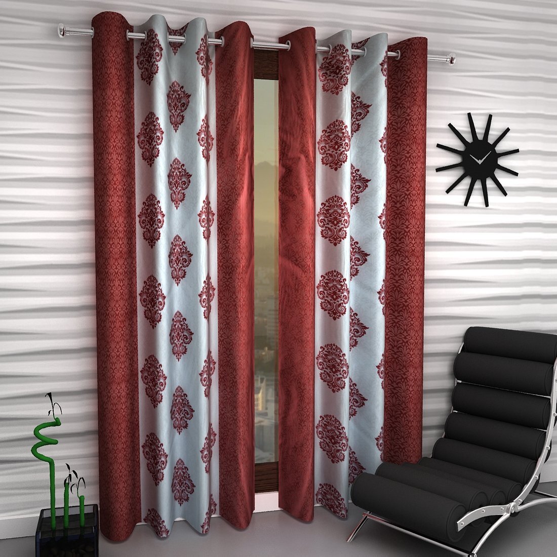 2 Piece Premium Eyelet Polyester Door Curtains 7Ft – Maroon (Ca)
