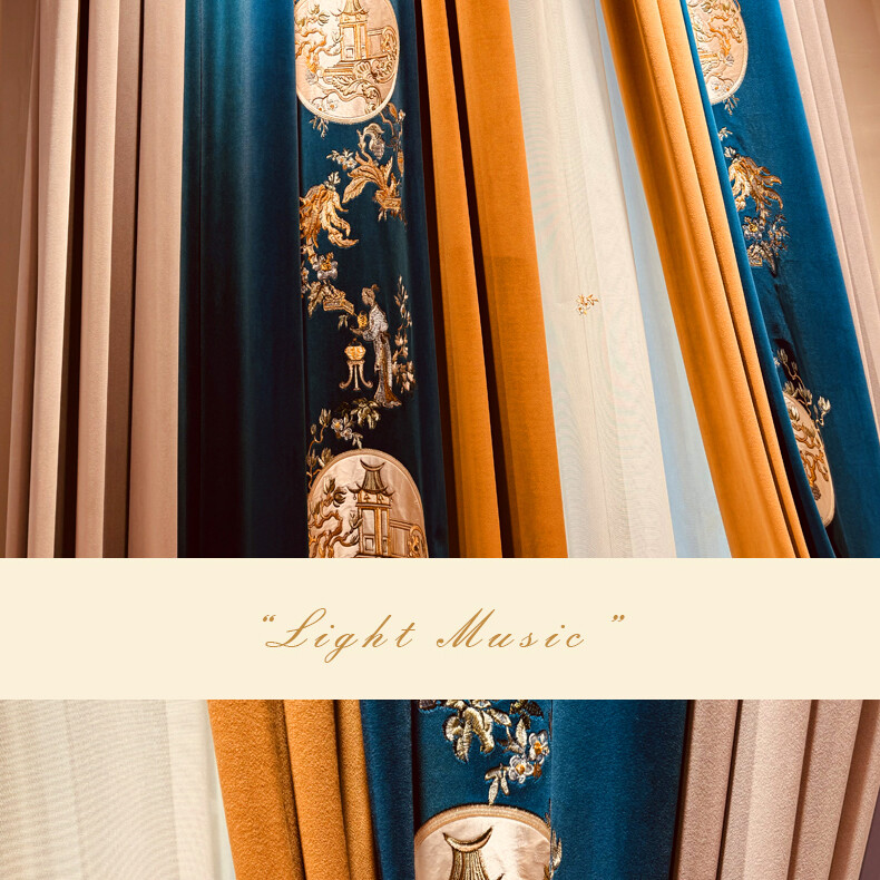 Custom embroidery luxury blue velvet thick cloth blackout curtain valance C1658