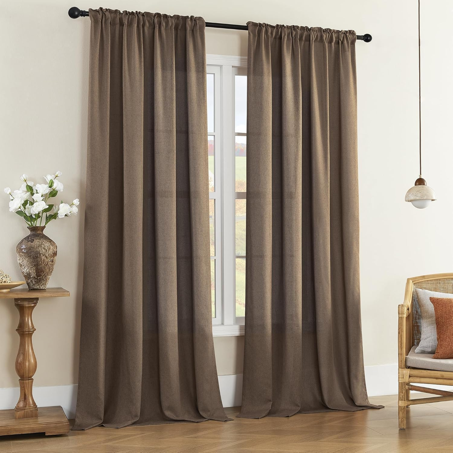 Natural Linen Blended Curtains – Back Tab Window Treatments Panels Drapes for Li