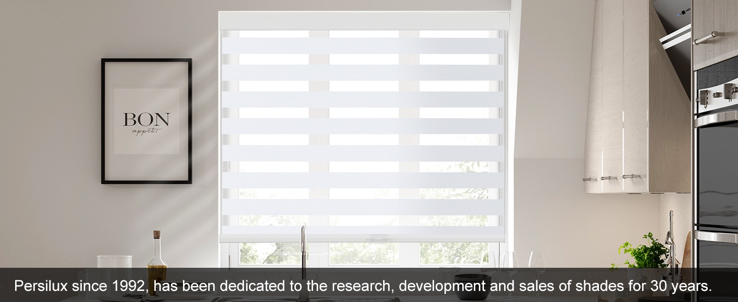 Blackout Cordless Zebra Blinds for Windows (35″ W x 64″ H, White) with Upgraded