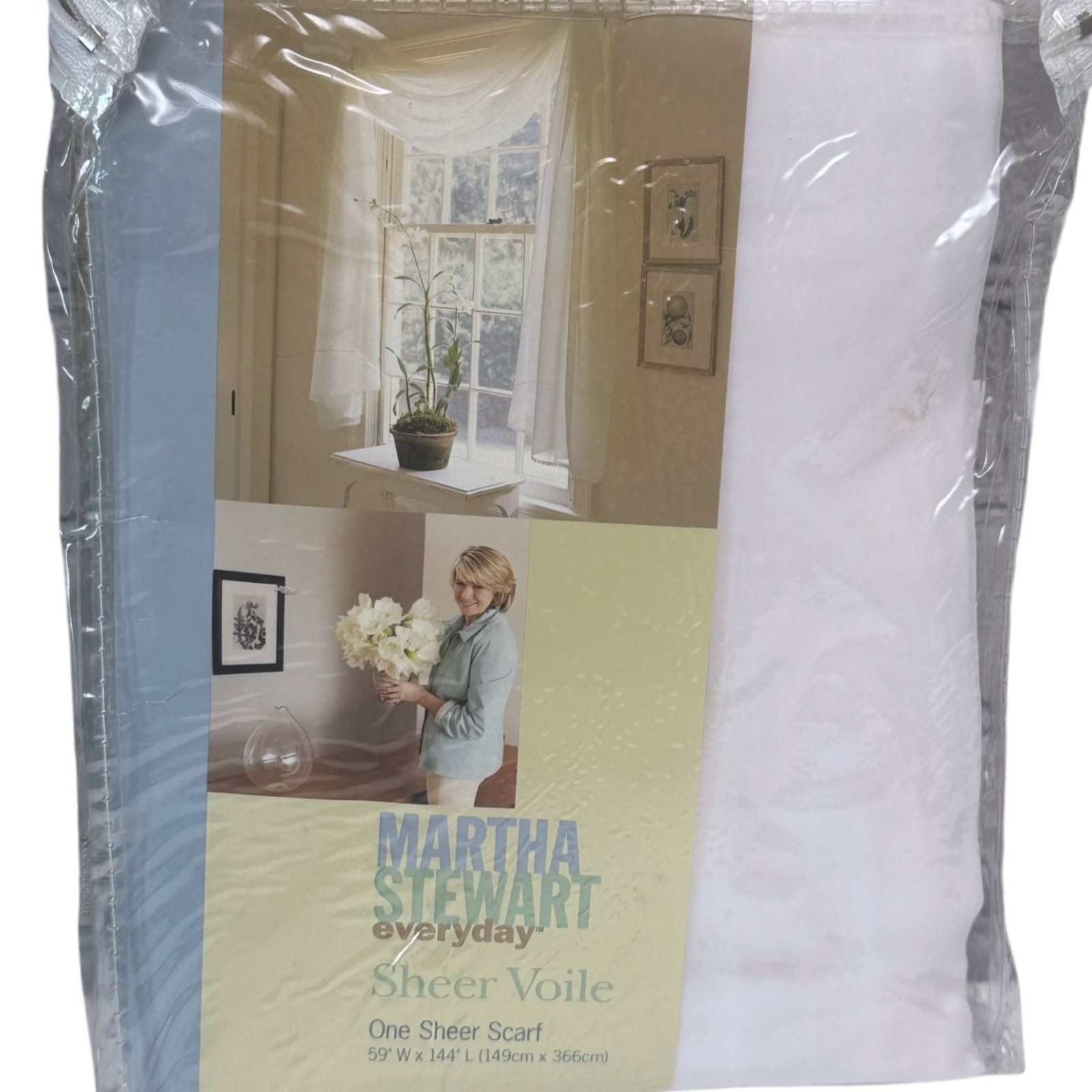 MARTHA STEWART Sheer Window Scarf White Voile 12ft Rectangle Vintage Curtain New