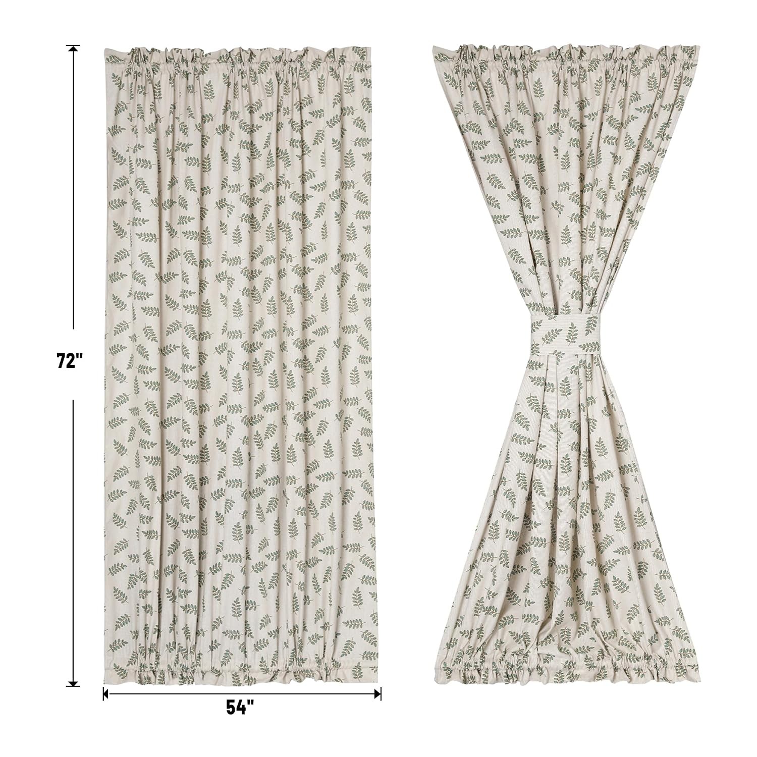 Olive Leaf Linen French Door Curtain Set 54″W x 72″L Country Style Window