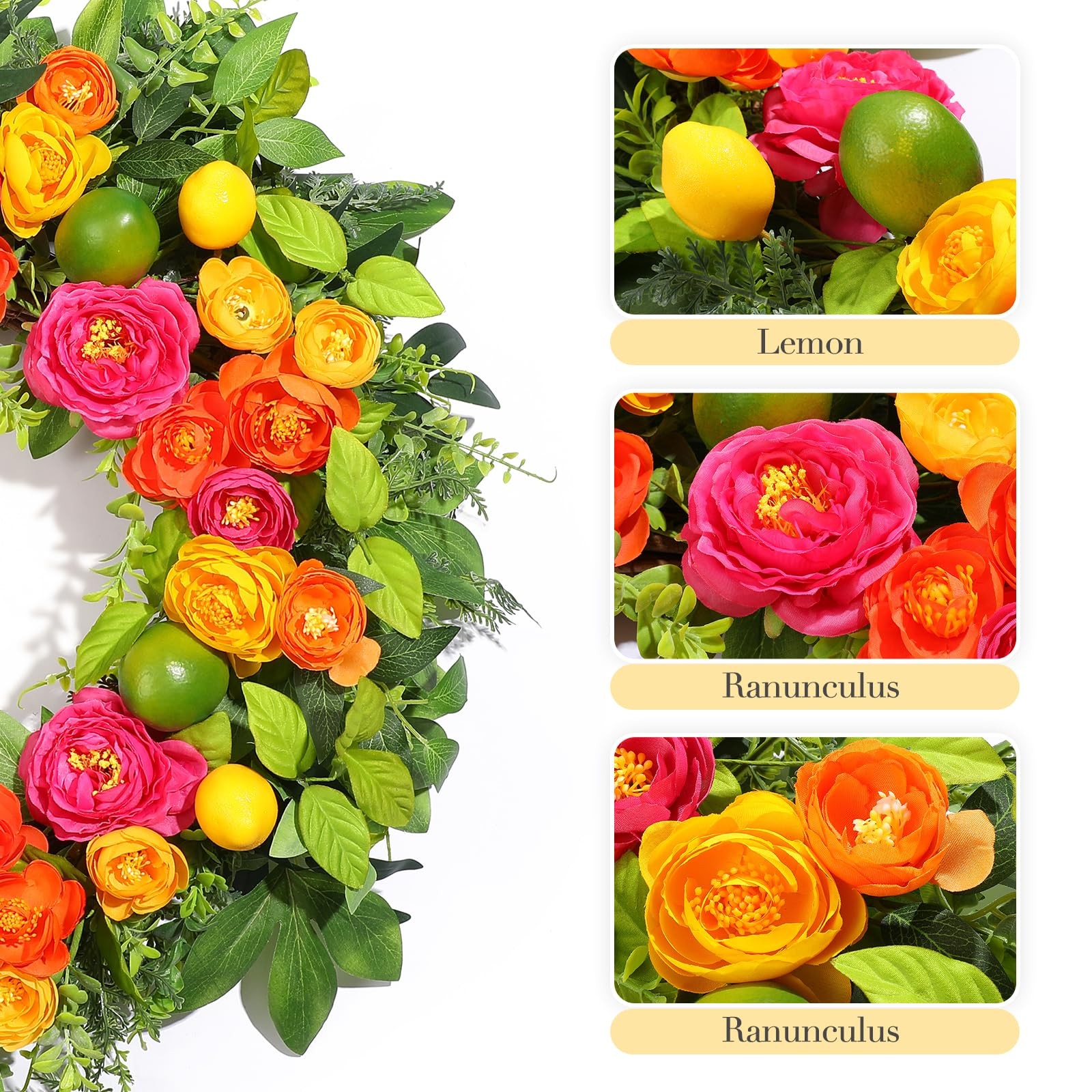26″ Spring Wreaths for Front Door, Large Artificial Lemon Wreath with