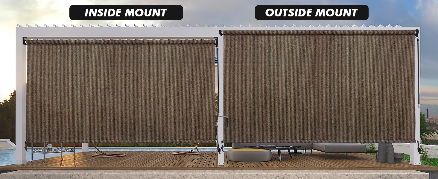 Outdoor Roller Shade 10′ W x 8′ H, White Exterior Cordless Patio Roll Up Blinds