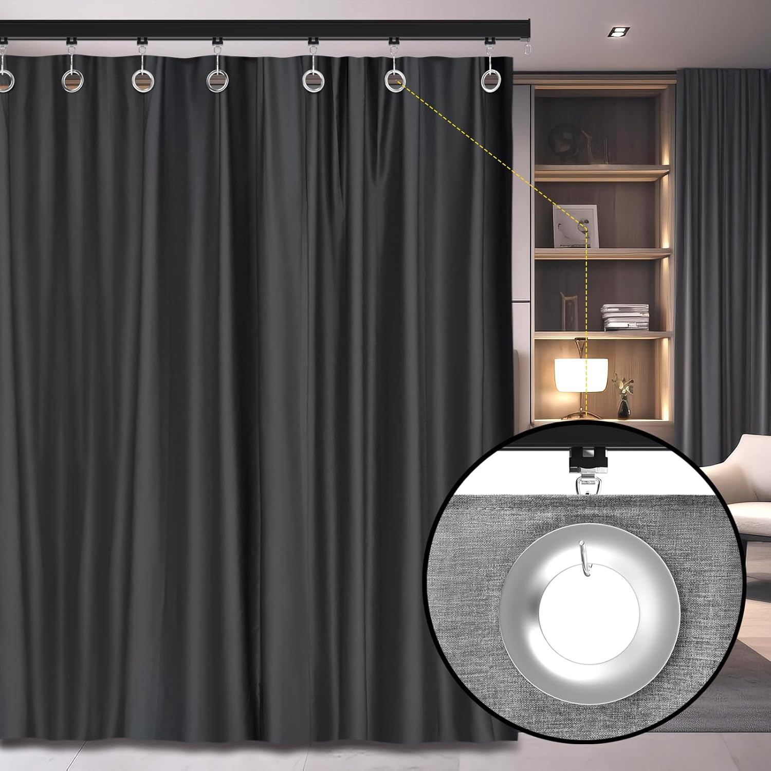Ceiling Track Room Divider Set for Curtains – 12-18 Ft Black Rail System