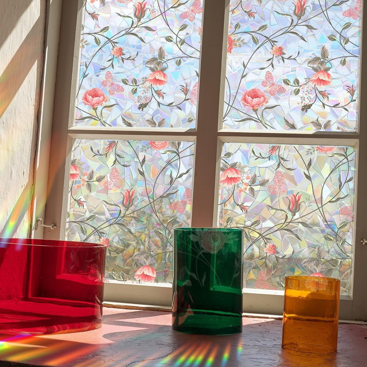 15.75 x 40 inches Window Privacy Film Rainbow Rose Floral 3D Decorative Vinyl
