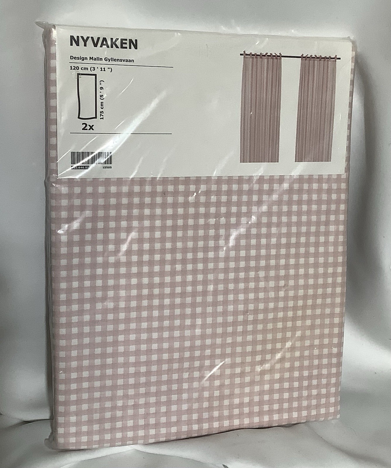 New Ikea Nyvaken 2 Panels 69” X 47” Curtains Gingham Pink/White Plaid