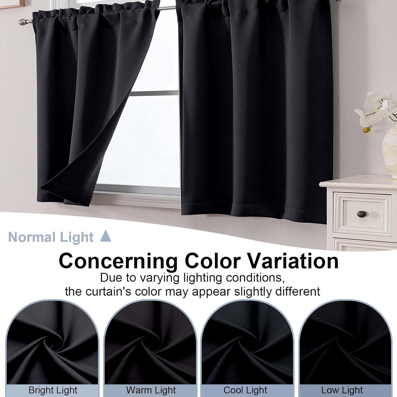 36-Inch Short Blackout Curtains, Thermal Insulated Half Window Tiers 2-PCS NEW