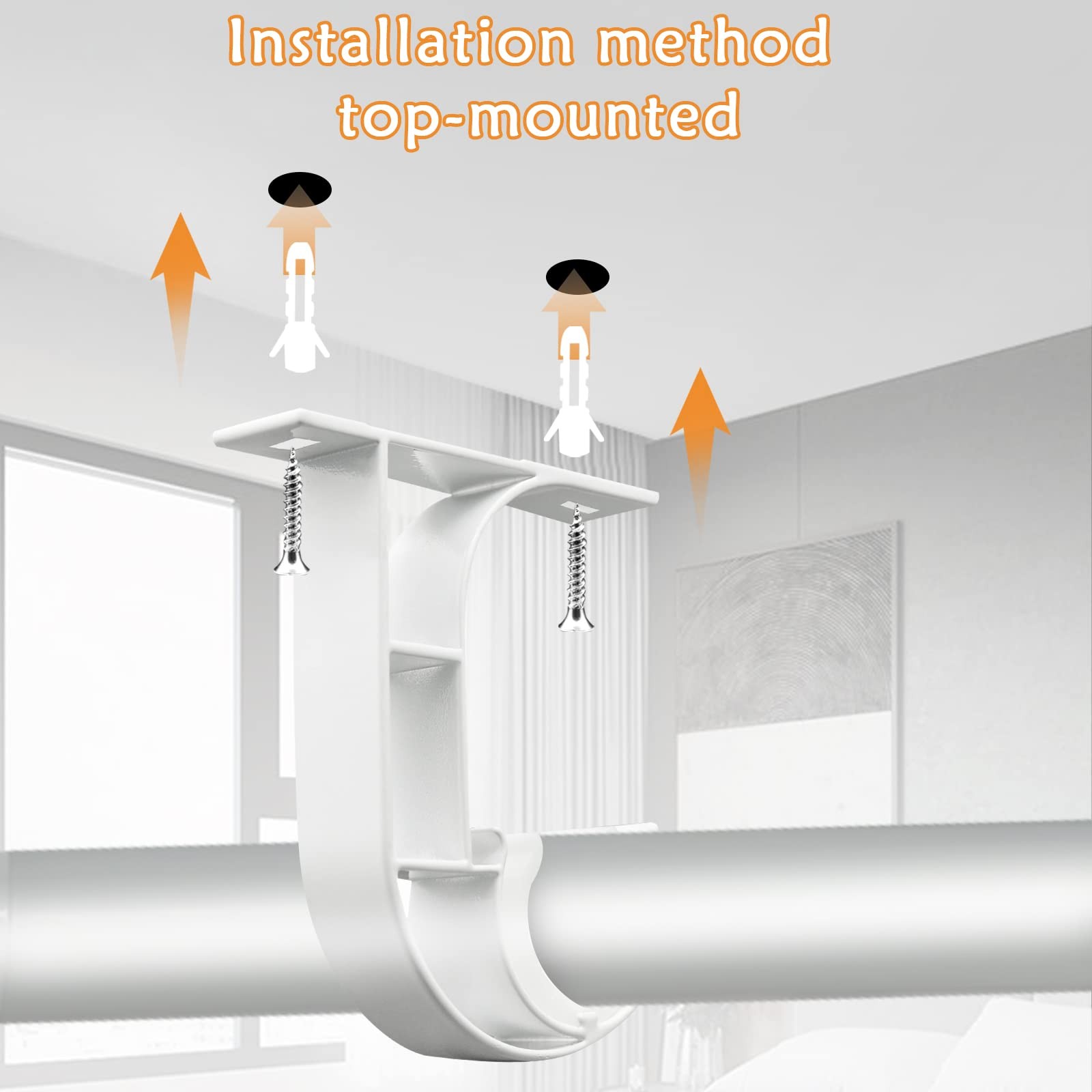 4 PCS Ceiling Curtain Rod Holder Heavy Duty Brackets White Hooks 1 Inch Poles