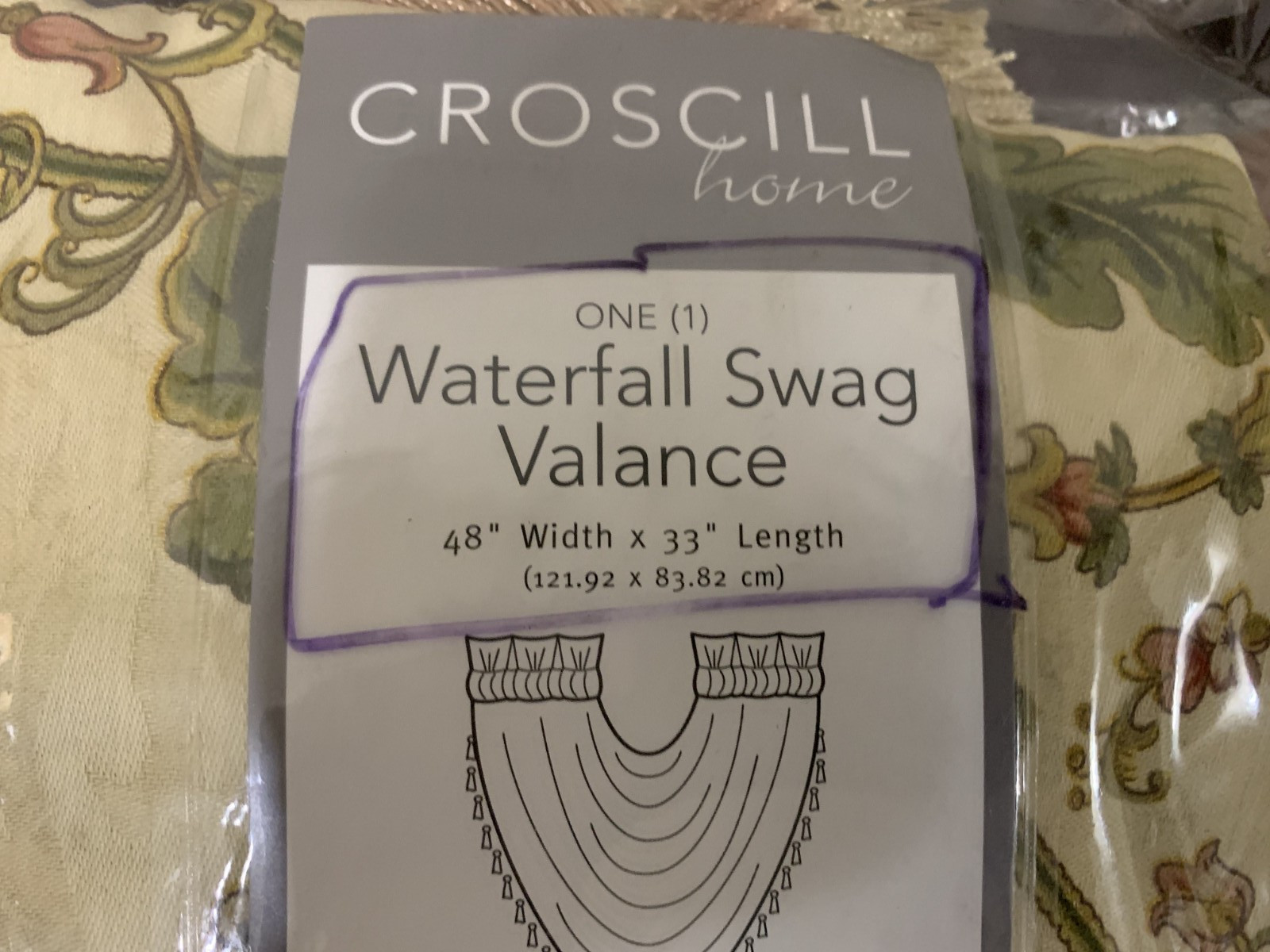 Croscill Bryce Floral Waterfall Swag Valance 48″ x 33″ Tassels Cotton NIP