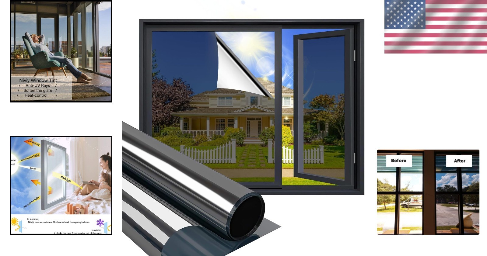 One Way Window Film Privacy Mirror Effect Self-Adh