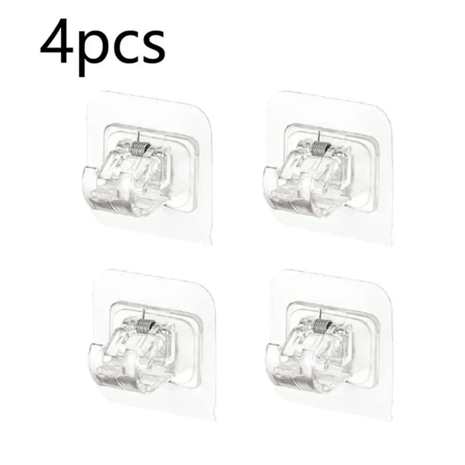 4,8PCS Nail Free Adjustable Curtain Rod Clip Brackets Self Adhesive Holder Hooks
