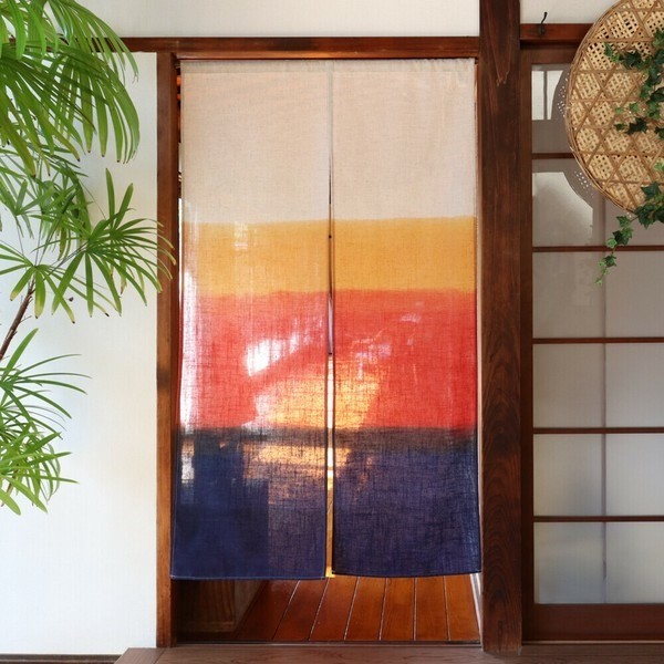 MADE IN JAPAN Japanese Noren Curtain – Natural Linen Blend Gradient Sunset