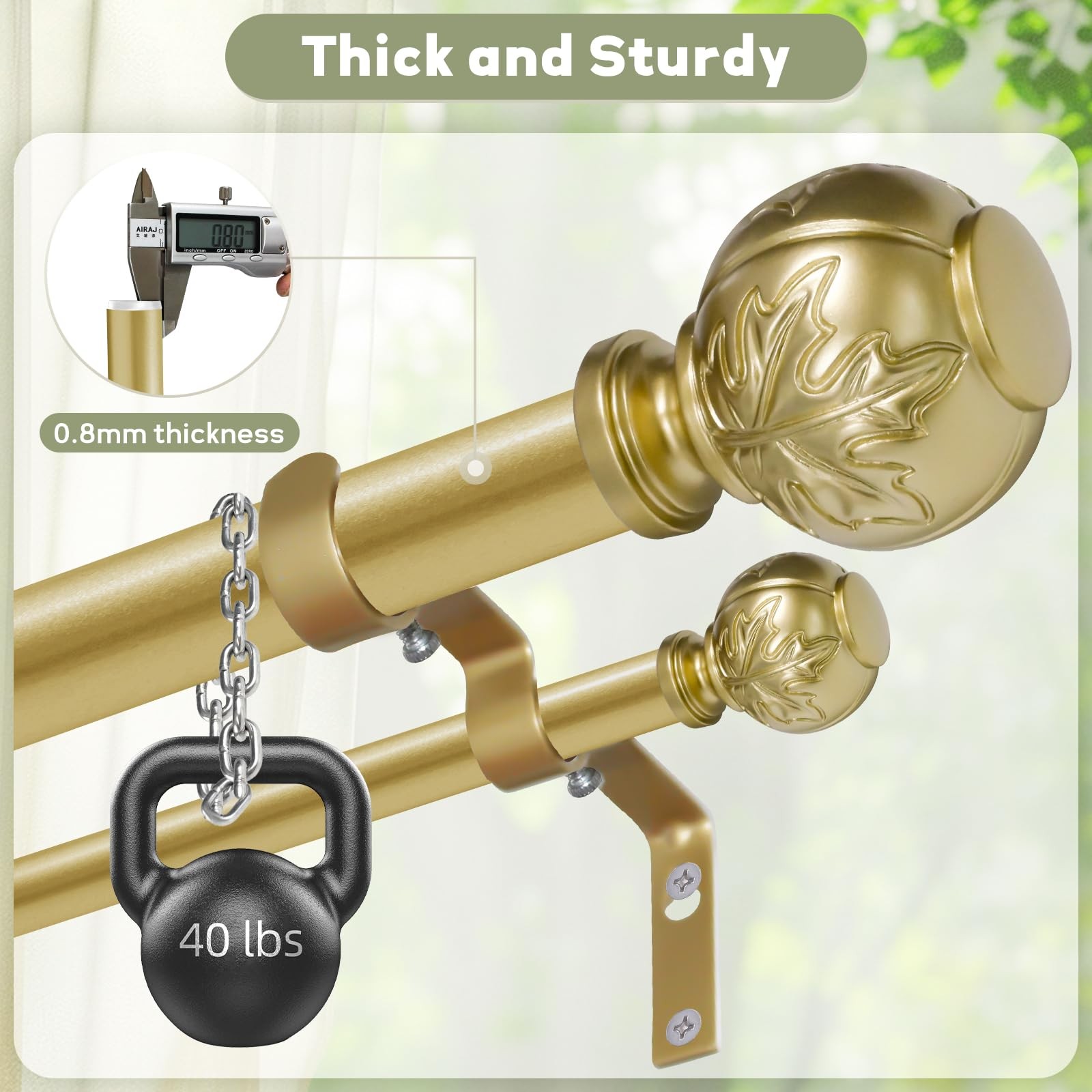 Heavy Duty Adjustable Double Curtain Rod for Windows 66 to 120 Inches – 1 Inc…
