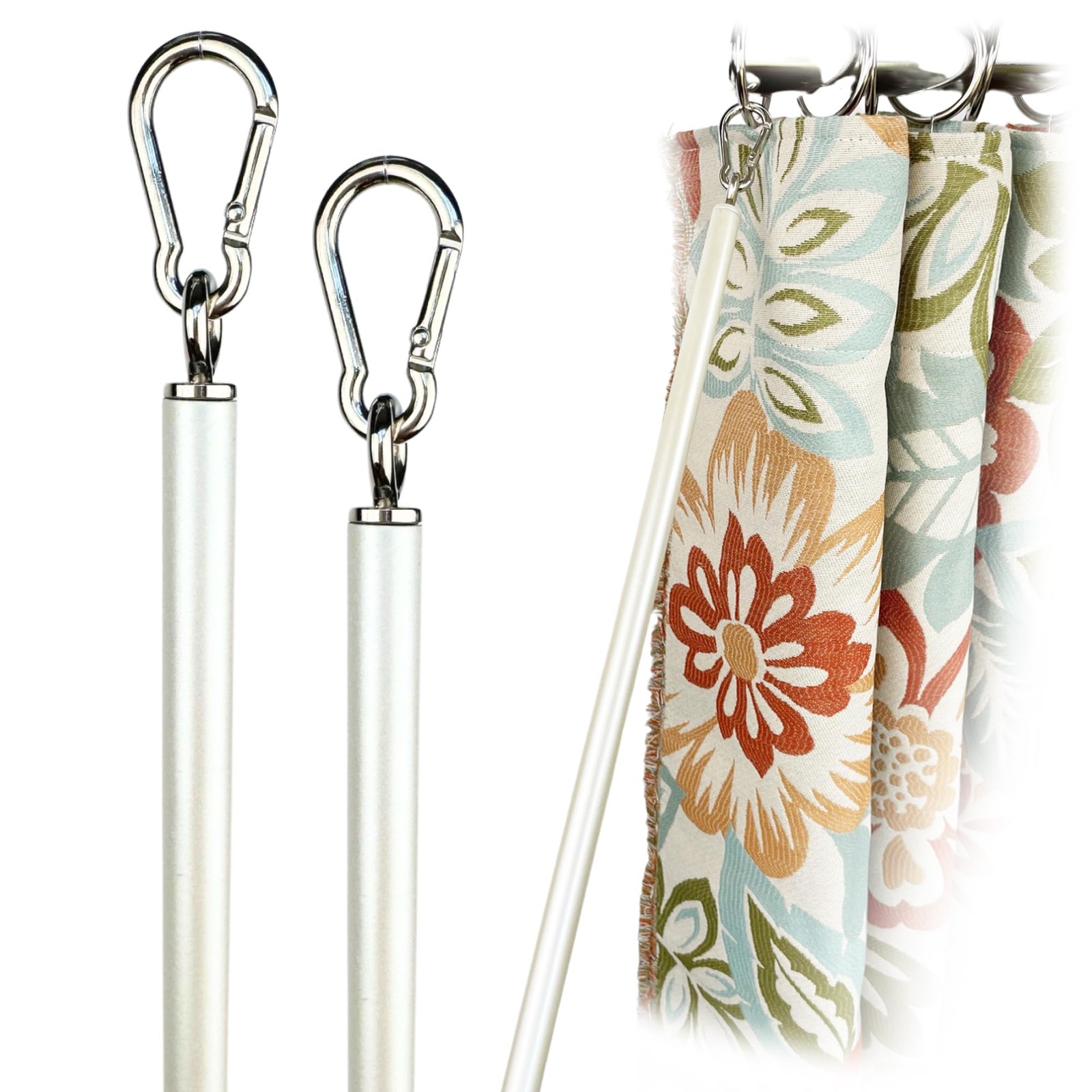 36 inch (2 Pack) Pearl White Iron Curtain Pull Wand – Strong Drapery Pull Rod…