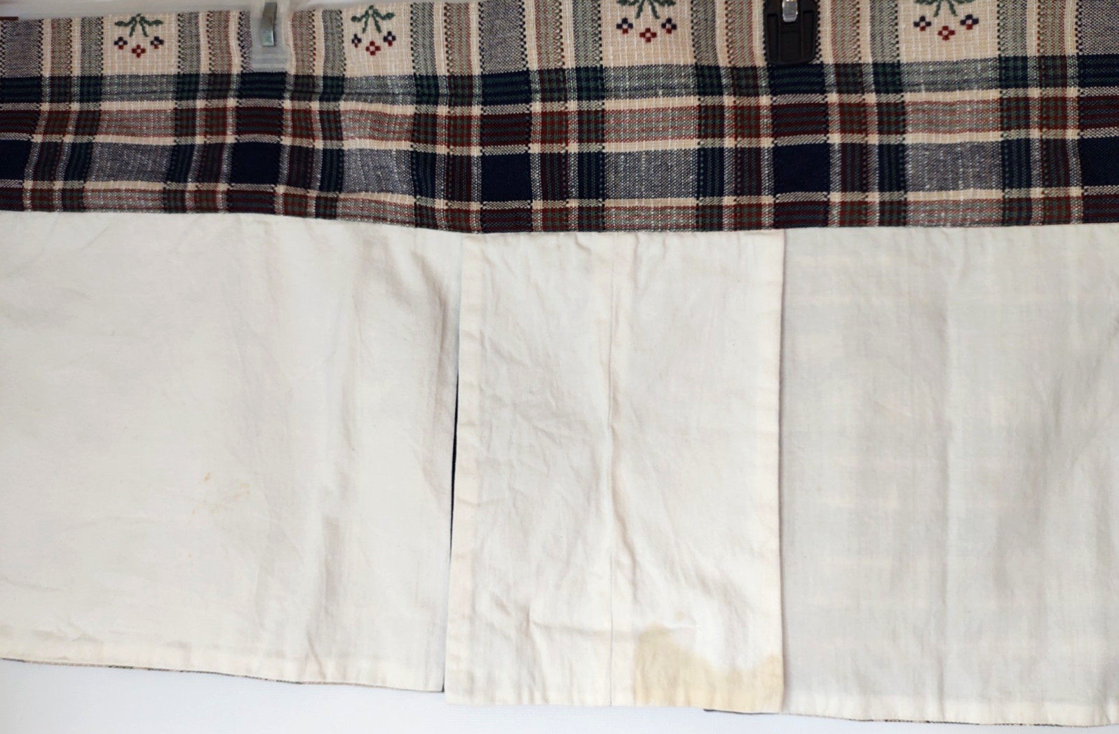 2 Rustic Country Plaid Checked Valances with Buttons & Flowers~56 in x 17 in