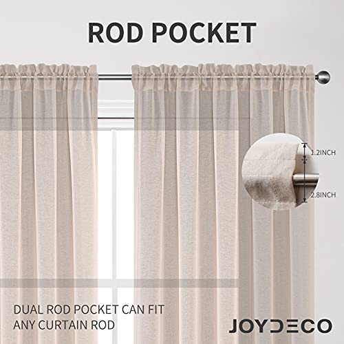 Sheer Curtains 63 Inch Length 2 Panels Set, Rod 54″W x 63″L (Pack of 2) Linen