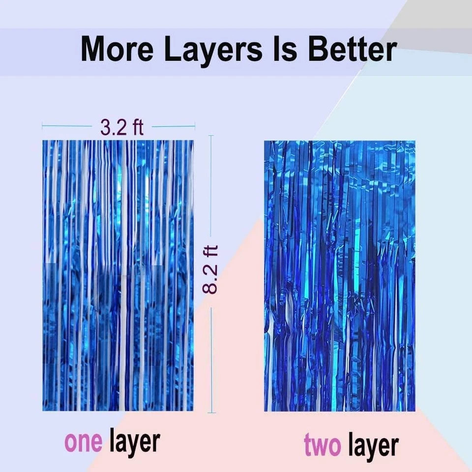 4 Pack Blue Foil Fringe Curtain 3.2×8.2ft Party Backdrop Streamers