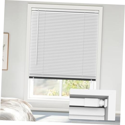No Drill Blackout Vinyl Mini Blinds 35″x64″ – No Tools – 35″ W x 64″ H – White