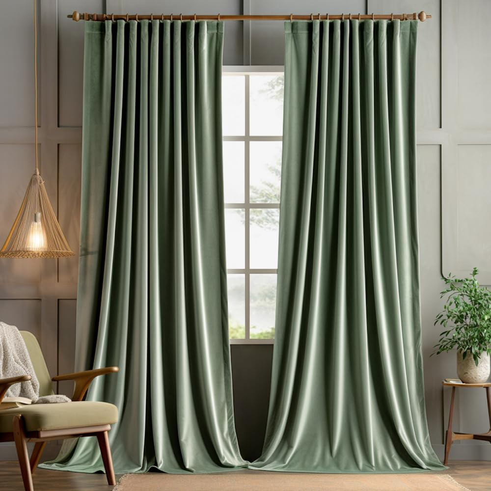 MIULEE Sage Green Polyester Curtains 96 inches 2 Panels – Pinch Pleated Luxury R