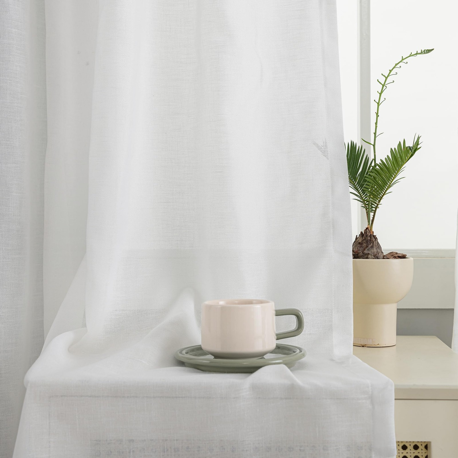 Mstexa White Linen Sheer Extra Wide Curtains 144 Inches Long 100 Inch Width
