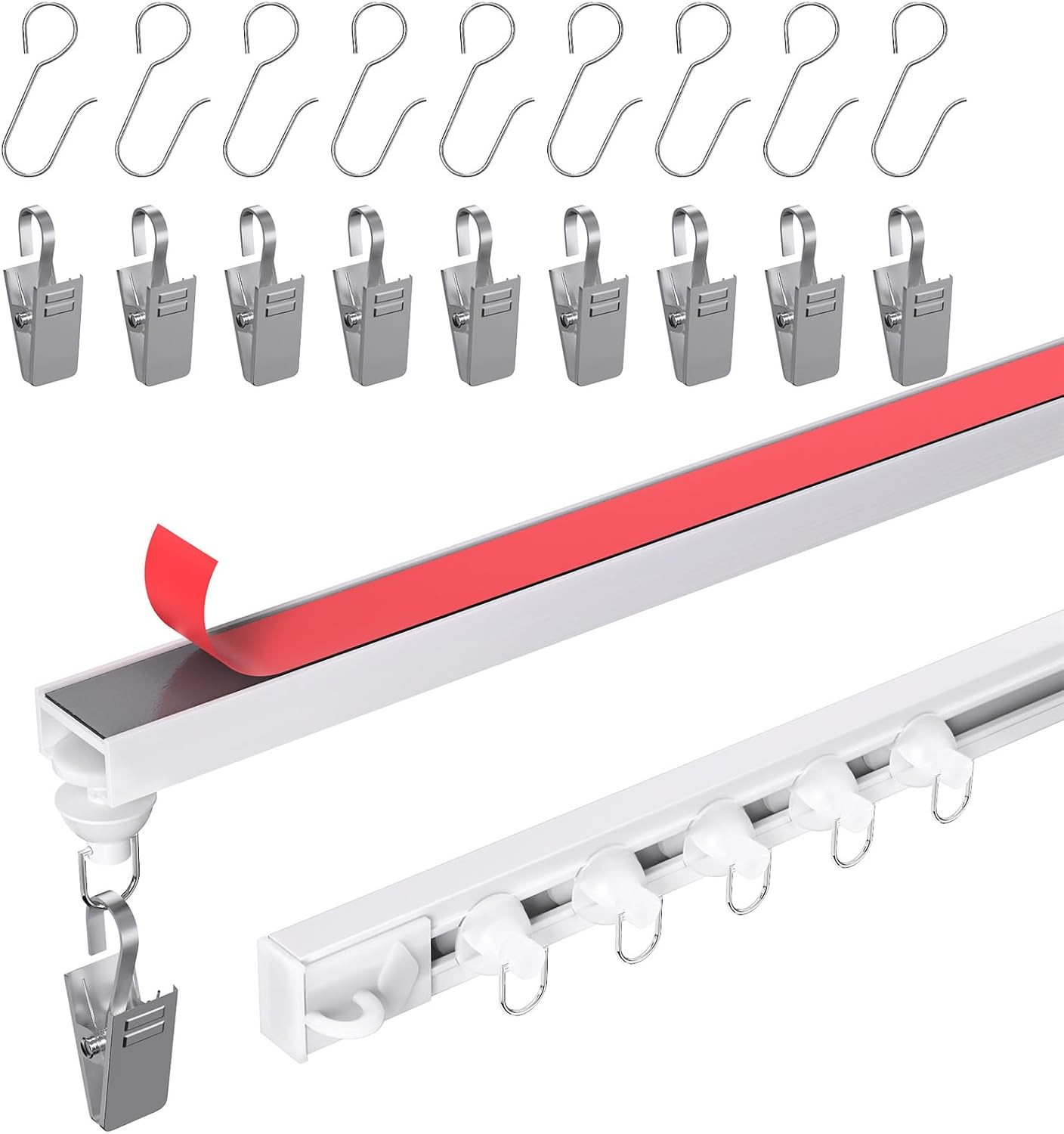 Self Adhesive Ceiling Curtain Track, 3.3 FT Flexible Cuttable No Drill Curtain R