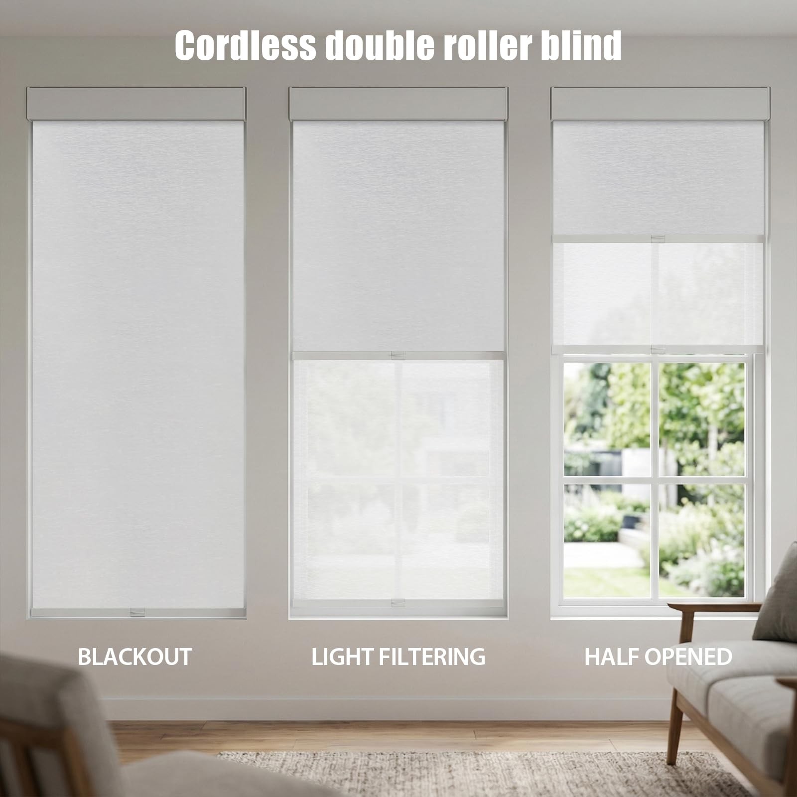 Double Layered Roller Blinds, 25″ W x 72″ H Blackout Roller Blinds, Heat-Insu…