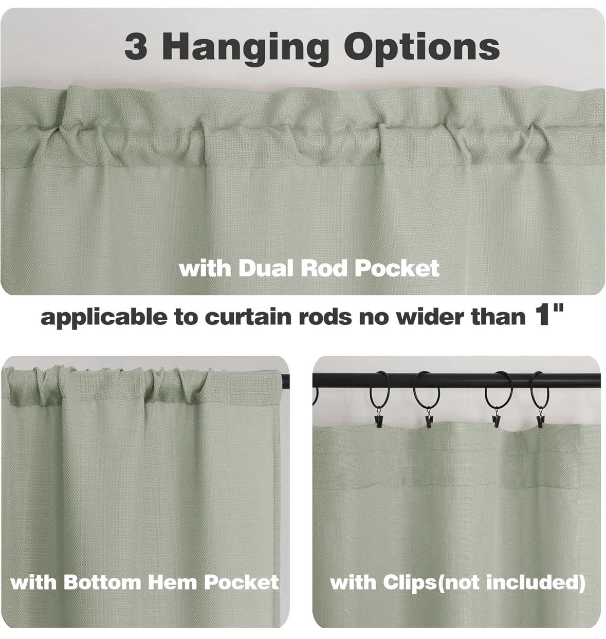 2 Pack Chyhomenyc Light Sage Green Curtains 30 Inch Length, Faux Linen Textured