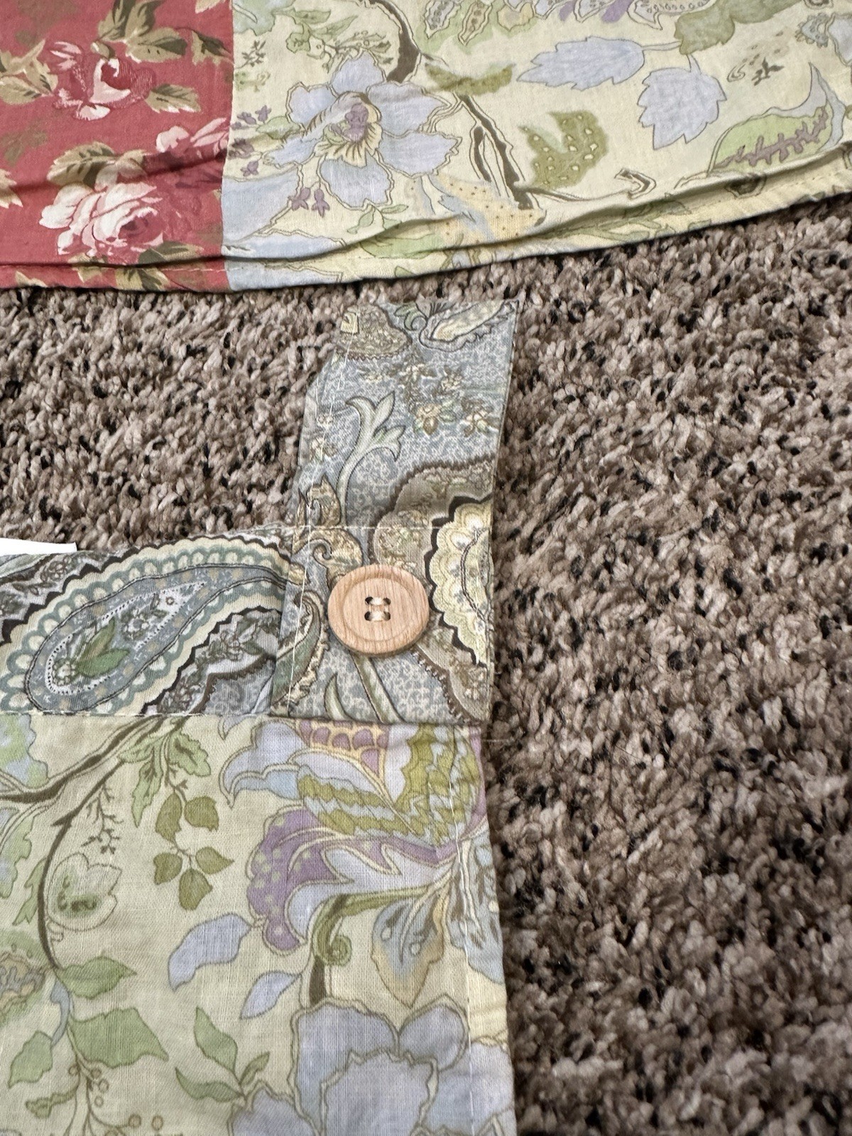 2 Vintage Patchwork Floral Tab Top Valance Pair Cottagecore Farmhouse Country