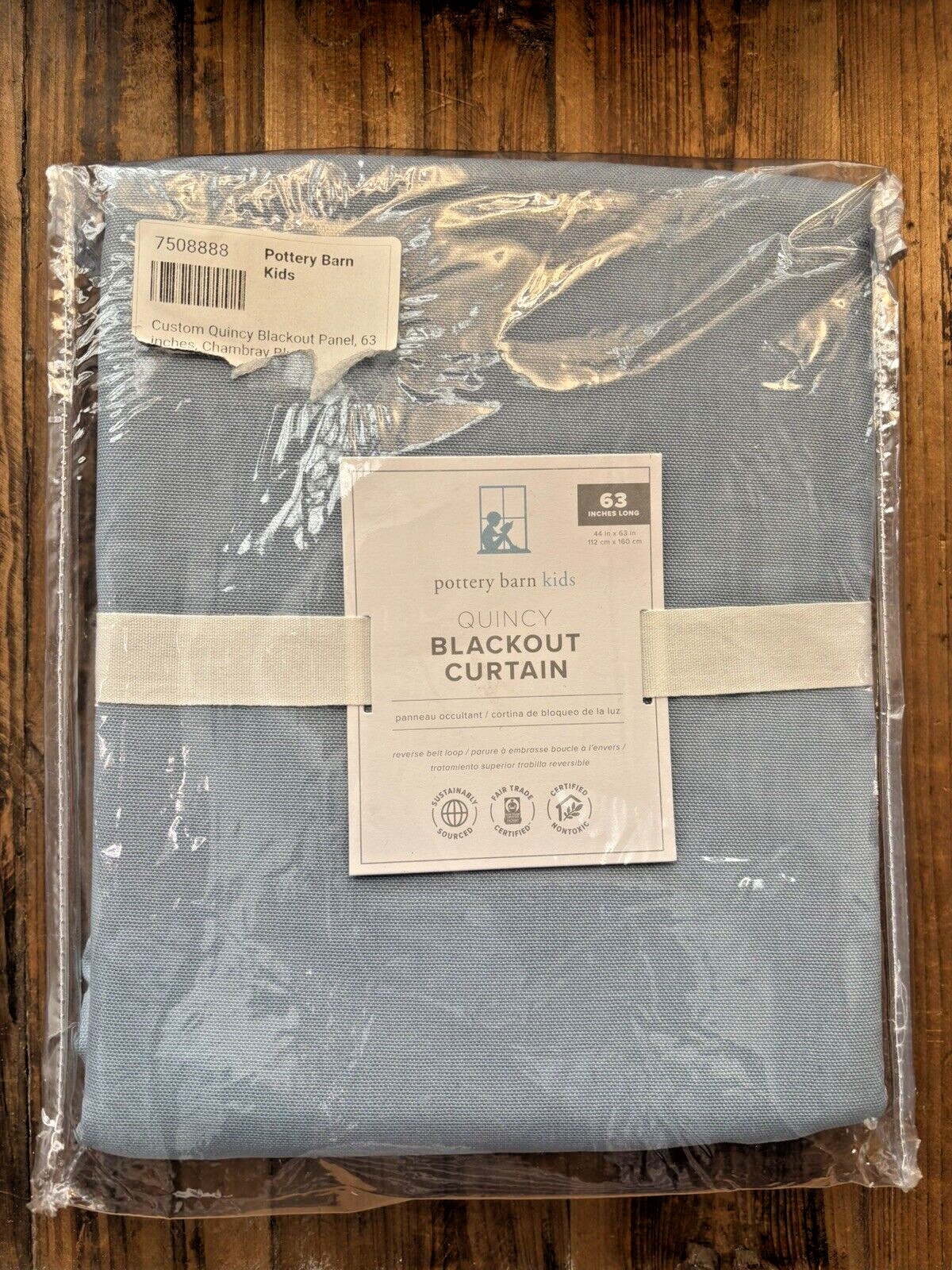 Pottery Barn Kids QUINCY BLACKOUT Curtain 44×63 Cotton Canvas Chambray Blue NWT