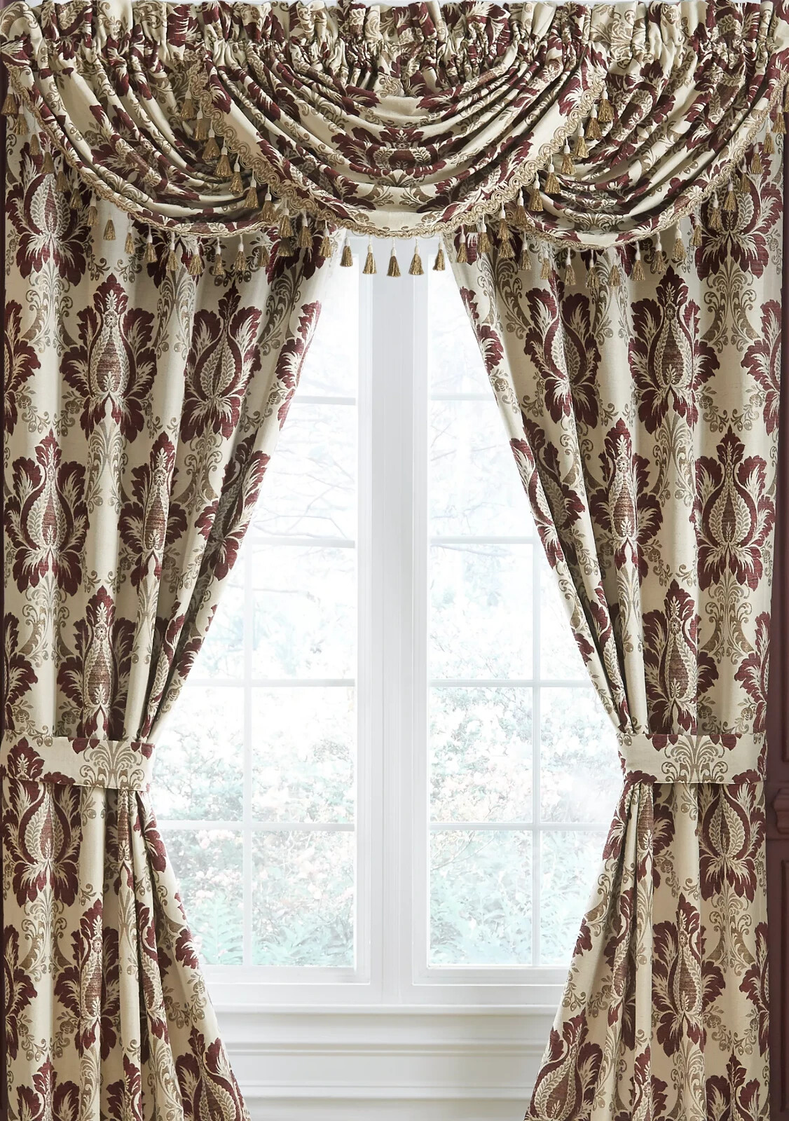 Croscill Esmeralda Bordeaux Waterfall Swag Valance Top Treatment, 48.5 x 33 in