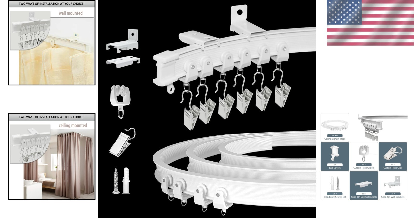 Flexible 16ft Ceiling Curtain Track System