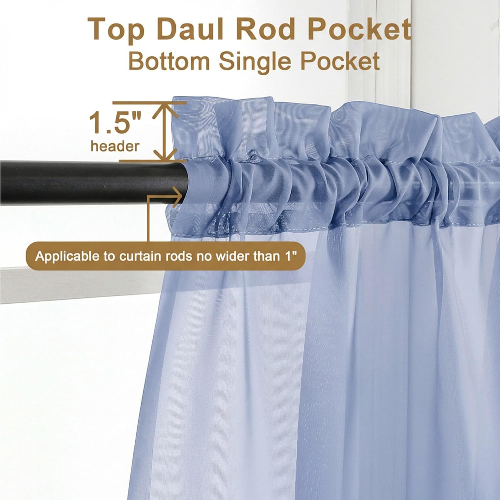Sheer Tier Curtains 24 Inch Length – Small Window Kitchen Curtains for Bathroom