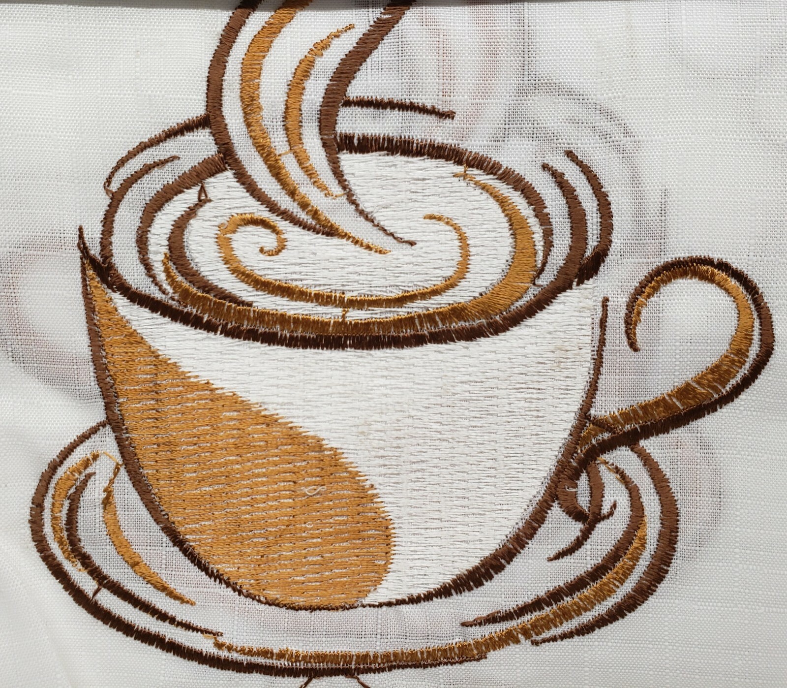 3pc. Embroidered Curtains Set: 2 Tiers & Swag (60″x36″) VIVIVD COFFEE CUP, OG,RT