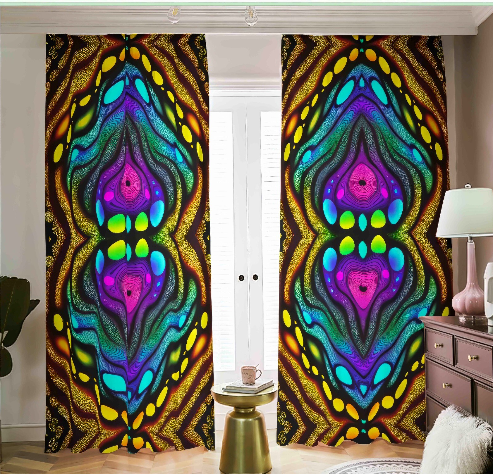 Psychedelic Blackout Curtains Trippy Black Out Rainbow Geometric Abstract